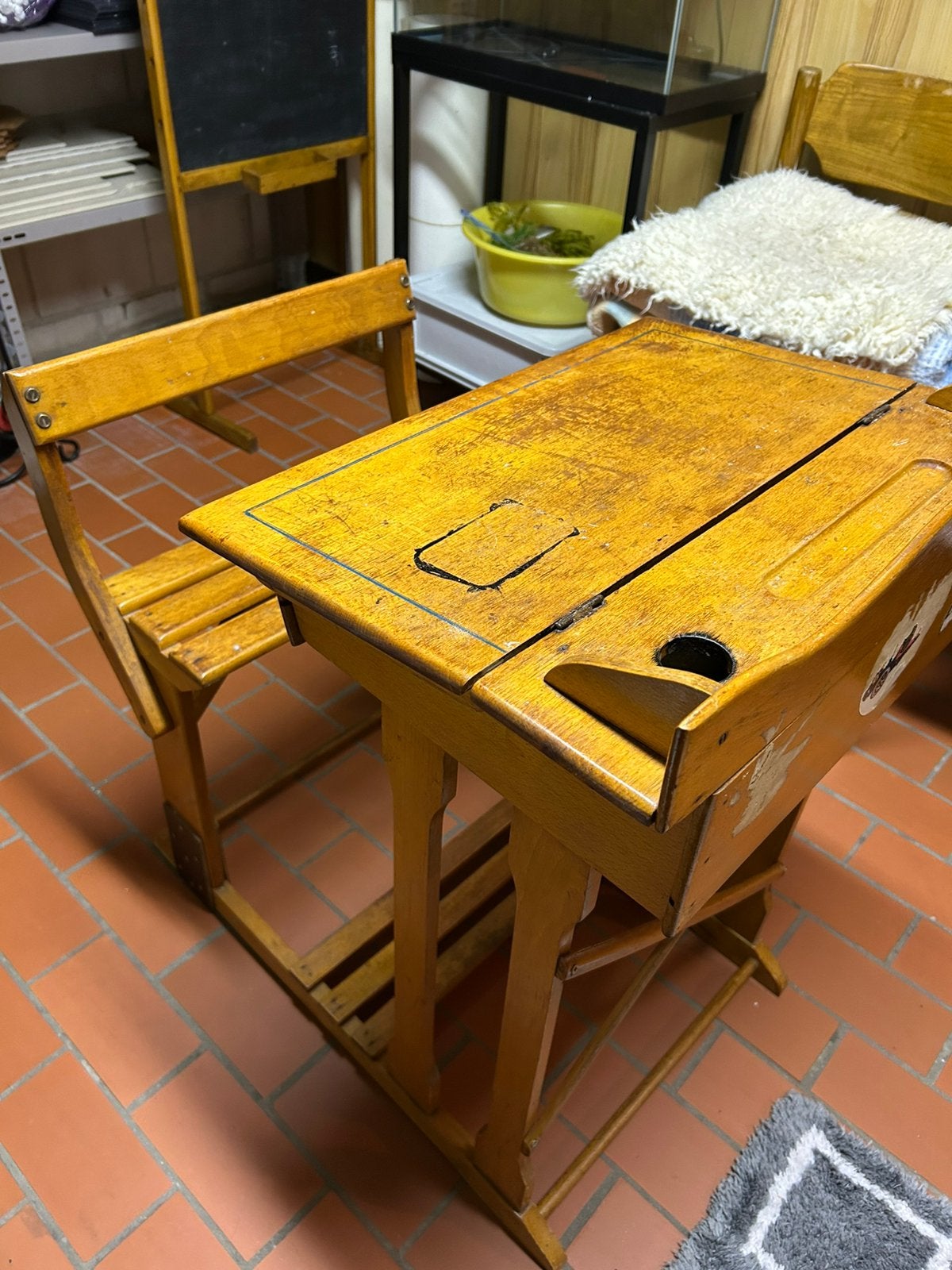 Schoolbord + schoolbank, Diversen, Ophalen, Gebruikt, Krijtbord