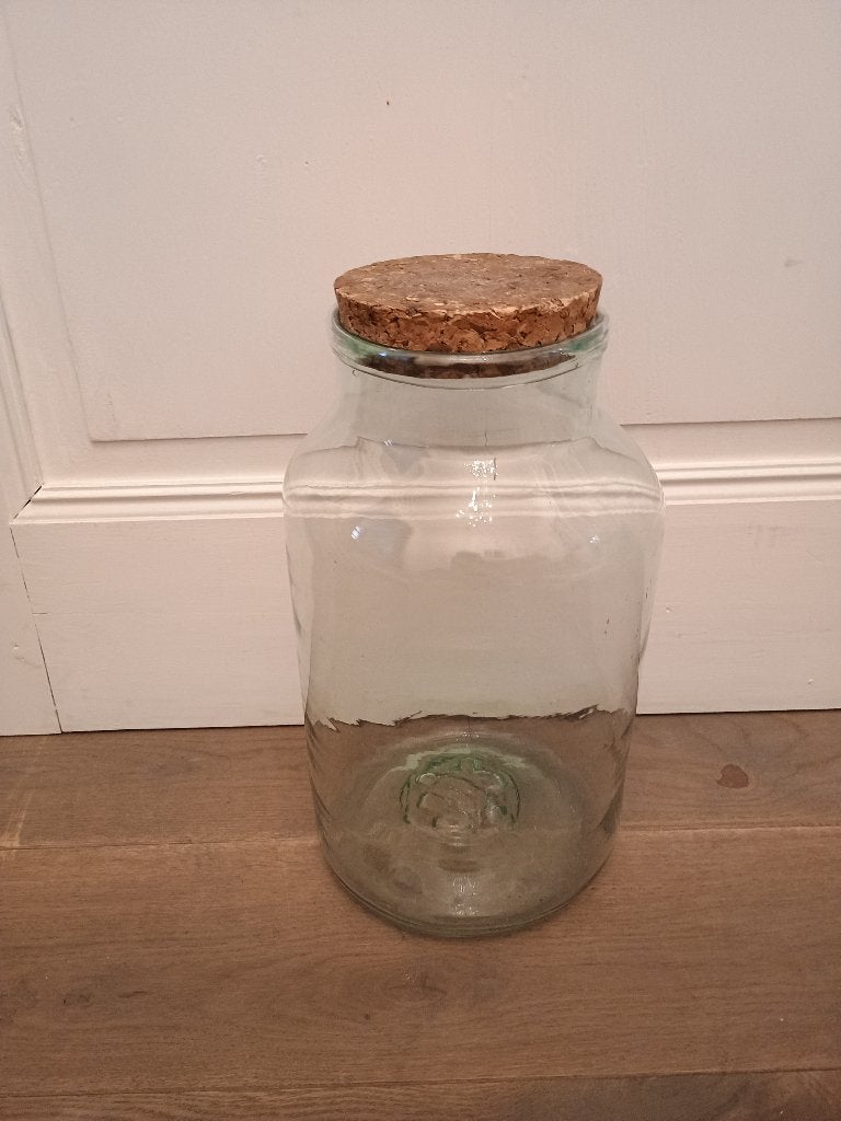 grote oude geblazen glazen pot met kurk, glasbellen 37,5 cm, Antiek en Kunst, Ophalen