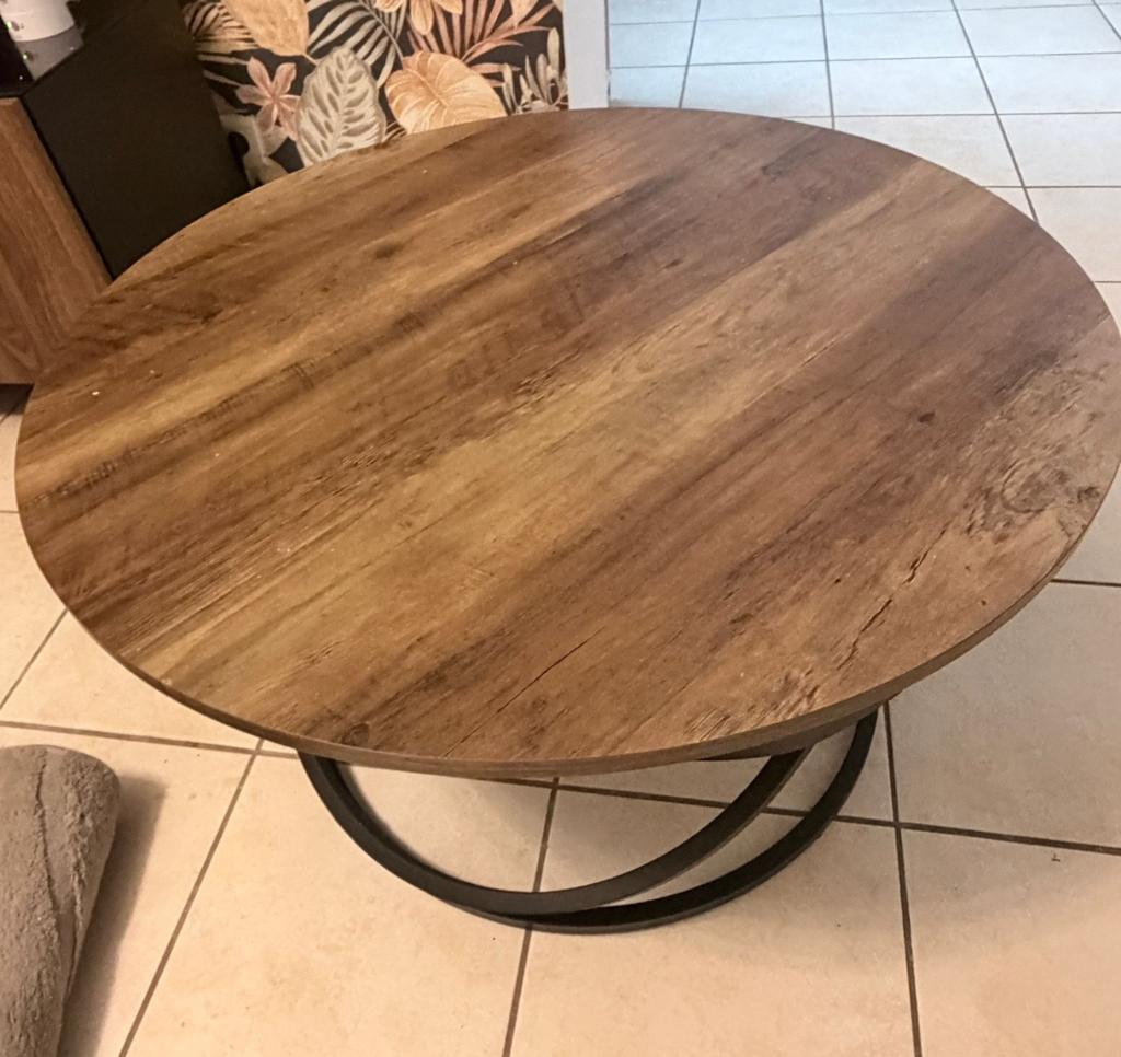 Table basse design ovale bois & métal noir – 80 cm, Maison & Meubles, Enlèvement, Comme neuf, Ovale, Métal