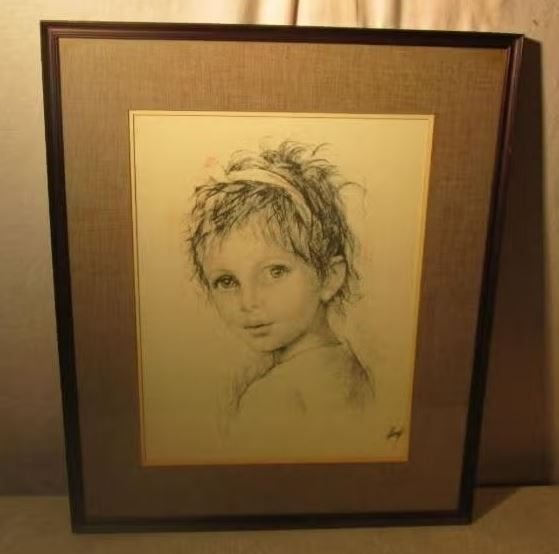 Beau dessin « Fille avec ruban à cheveux » - signé, Antiquités & Art, Art | Dessins & Photographie, Enlèvement ou Envoi, Dessin
