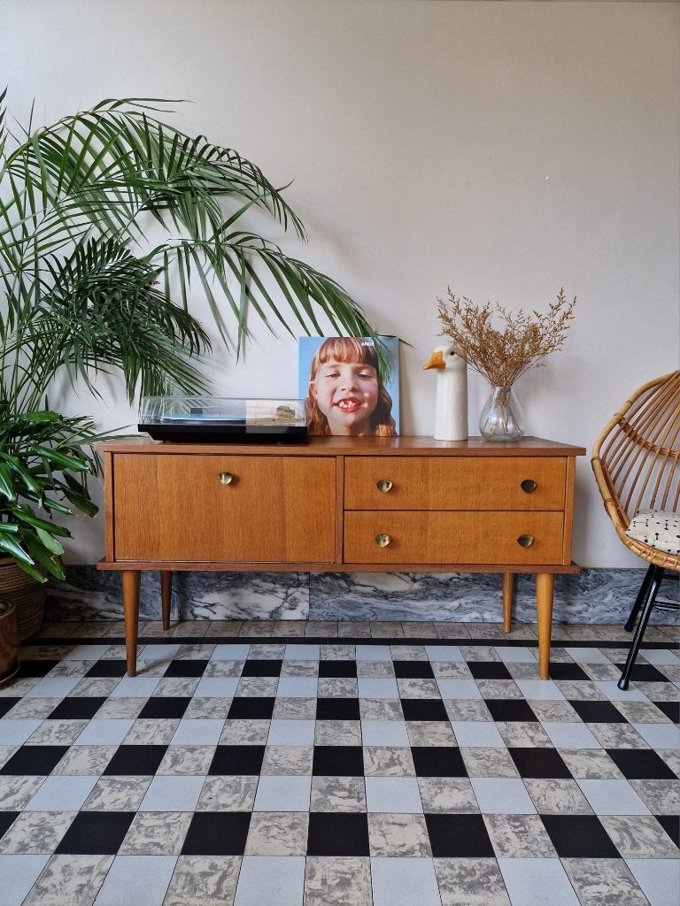 Vintage midcentury dressoir | tv-platenspeler meubel | kast, 25 à 50 cm, Avec tiroir(s), Vintage, 100 à 150 cm