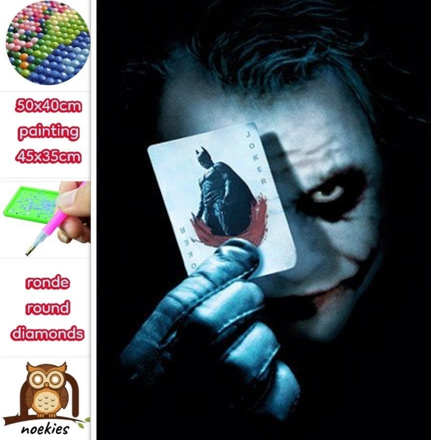 50x40cm Diamond Painting de Joker (rond) nr 2041, Zwart, Film en tv, Verzenden, Nieuw