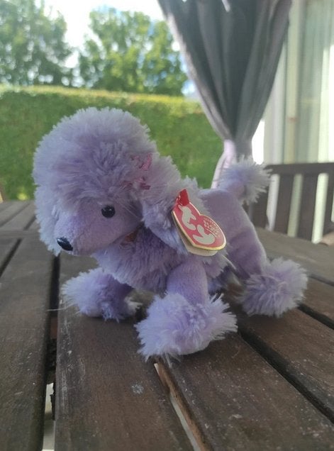 Paars poodle hond TY knuffel Demure Original Beanie Babies, Overige karakters, Hond, Klein (minder dan 20 cm), Ty