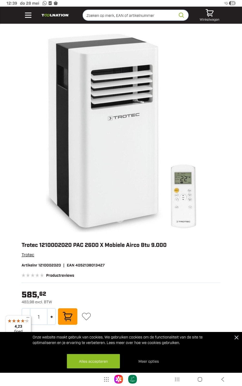 Mobiele airco trotec  2600x, Ophalen, Mobiele airco