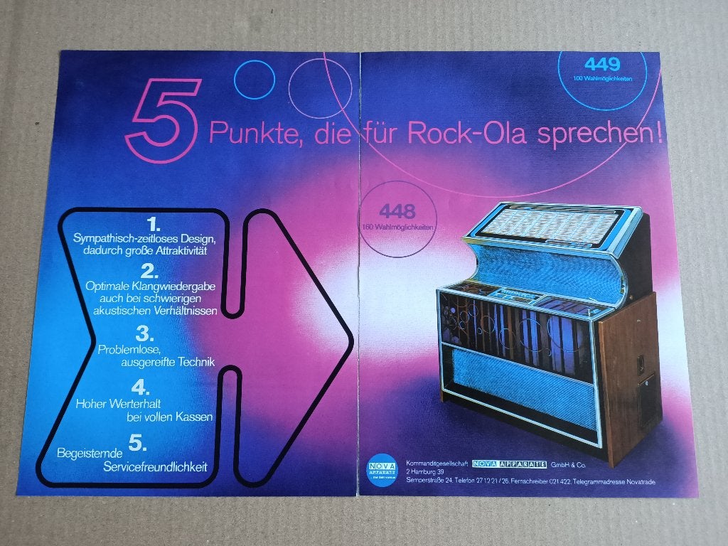 Reclame Flyer: Rock-ola 449 (1972) jukebox, Envoi
