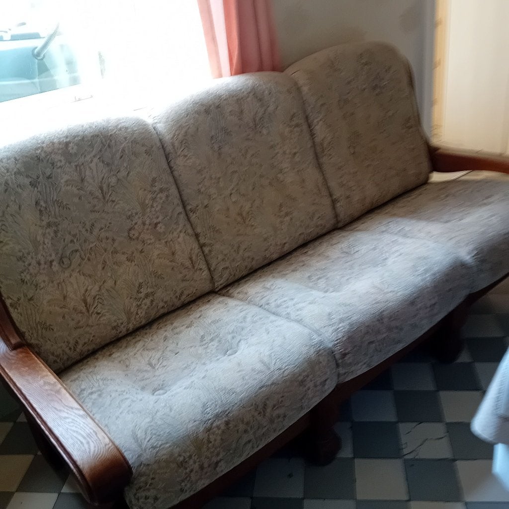 canapé et fauteuil de salon rustique en chêne massif, Moins de 150 cm, Vintage, Banc droit, Bois
