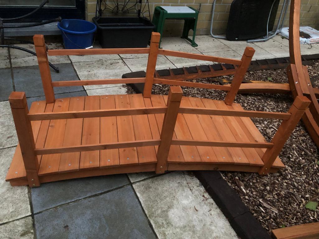 Mooie houten tuinbrug met sierleuning, Enlèvement, Neuf