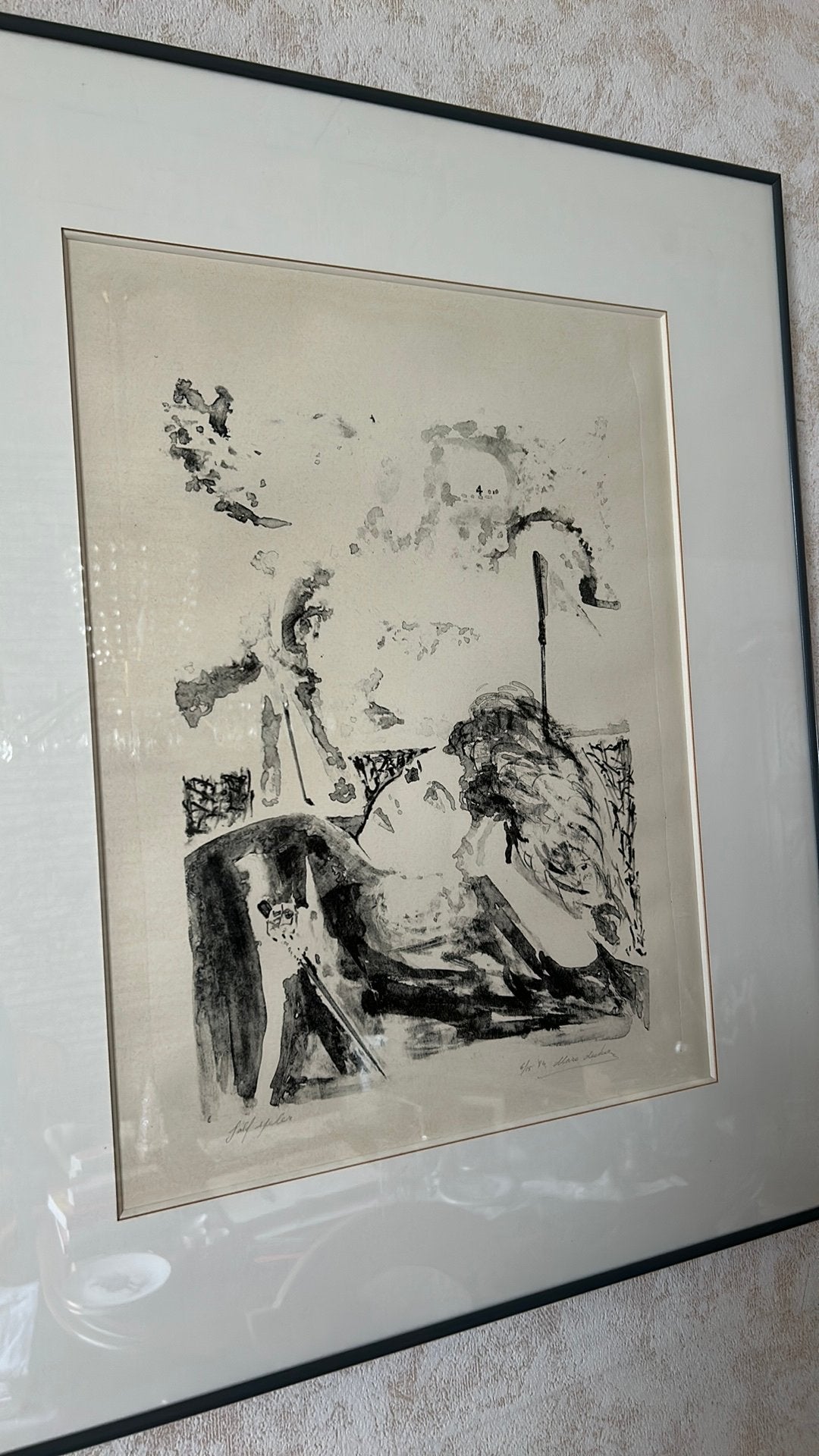 Ets “Golfspeler” van Marc Decker, Antiek en Kunst, Ophalen of Verzenden, Ets, Achter glas