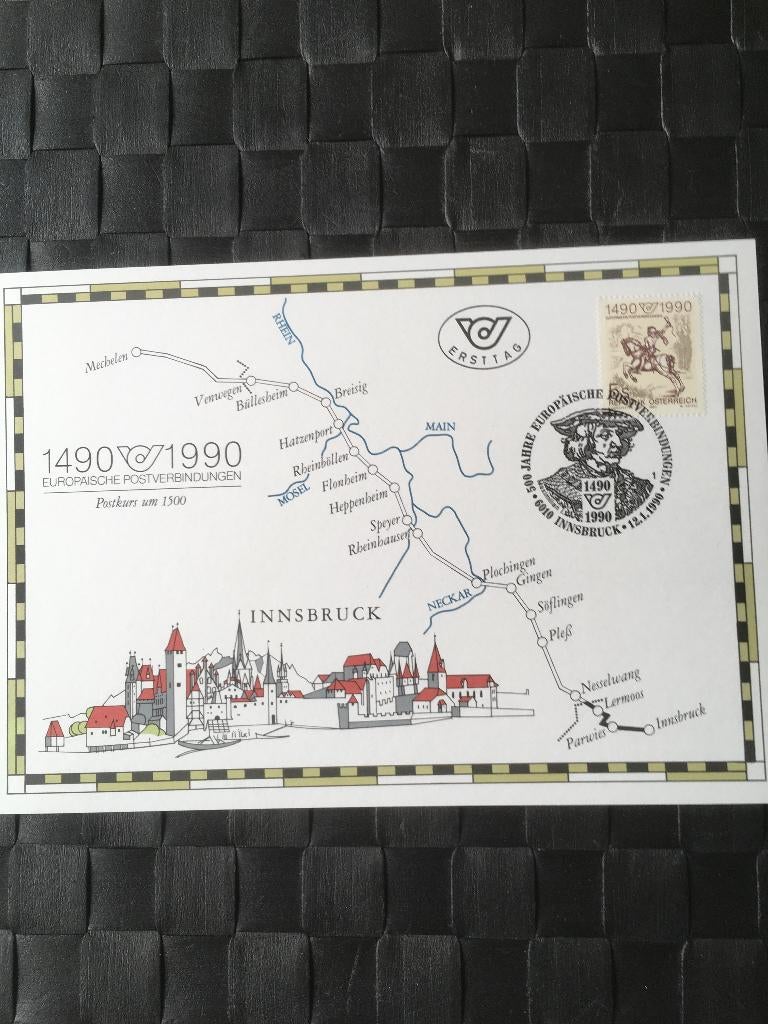 Postverbinding Innsbruck - Mechelen. 500e verjaadag., Met stempel, Europa, Ophalen of Verzenden, Gestempeld