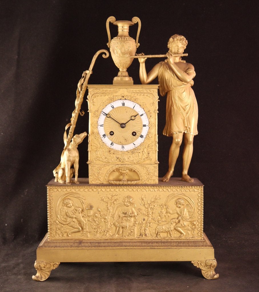 Antieke vuurvergulde pendule, Antiek en Kunst, Ophalen of Verzenden