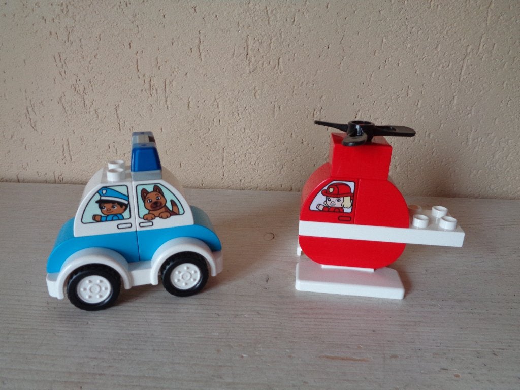 LEGO DUPLO Brandweerhelikopter en politiewagen 10957, Ophalen of Verzenden, Gebruikt, Complete set, Duplo