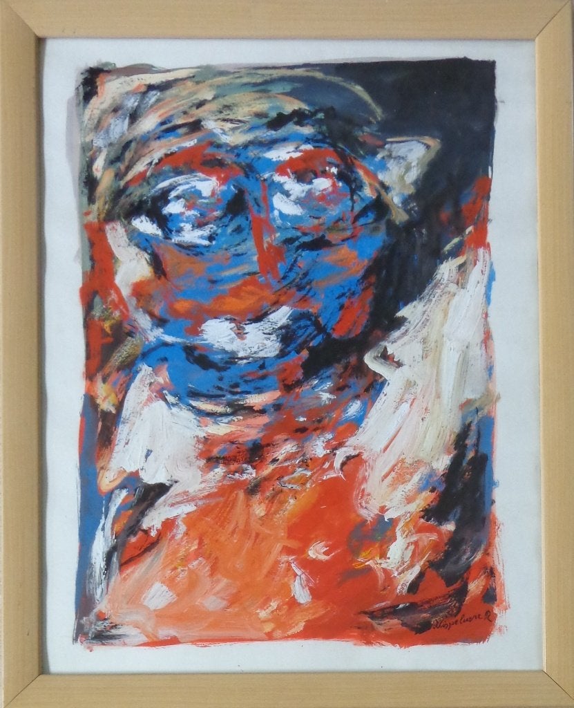 ROBERT DE WISPELAERE / FIGUUR / OLIEVERF / 78x63cm / KADER, Abstrait, Peinture à l'huile, Enlèvement, Papier/carton
