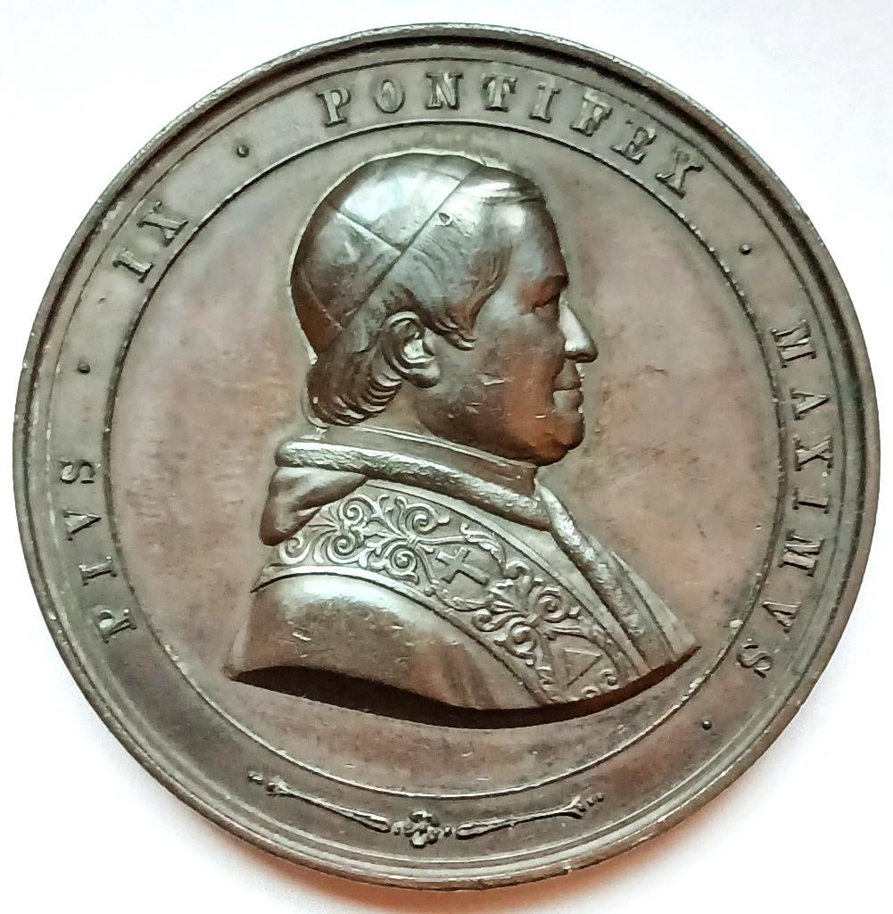 Médaille Pie IX 1823 détruite  l'incendie basilique St-Paul, Enlèvement ou Envoi, Bronze