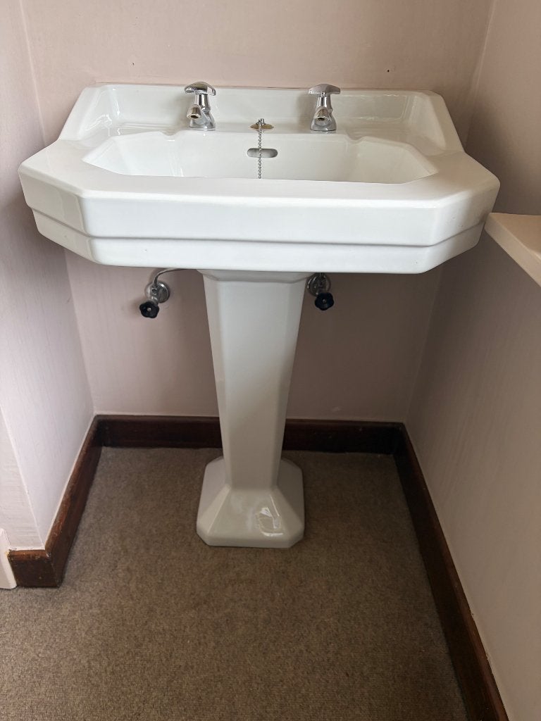 Retro lavabo op voet, Ophalen, Gebruikt, Steen, Wastafel