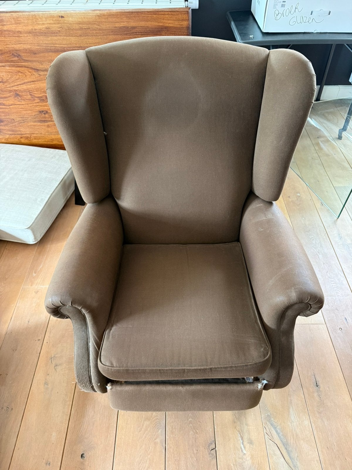 Oude relax zetel. Best te herstofferen. Mechanisme prima, Huis en Inrichting, Fauteuils, Ophalen, Gebruikt, 100 tot 125 cm, Klassiek