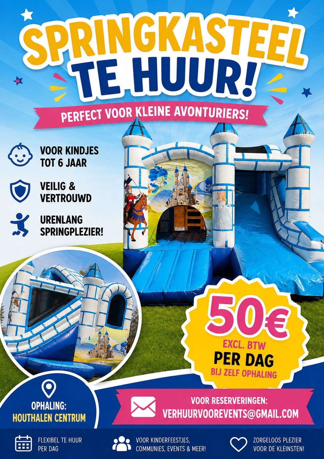 Springkasteel te huur!, Kinderen en Baby's, Ophalen, Zo goed als nieuw