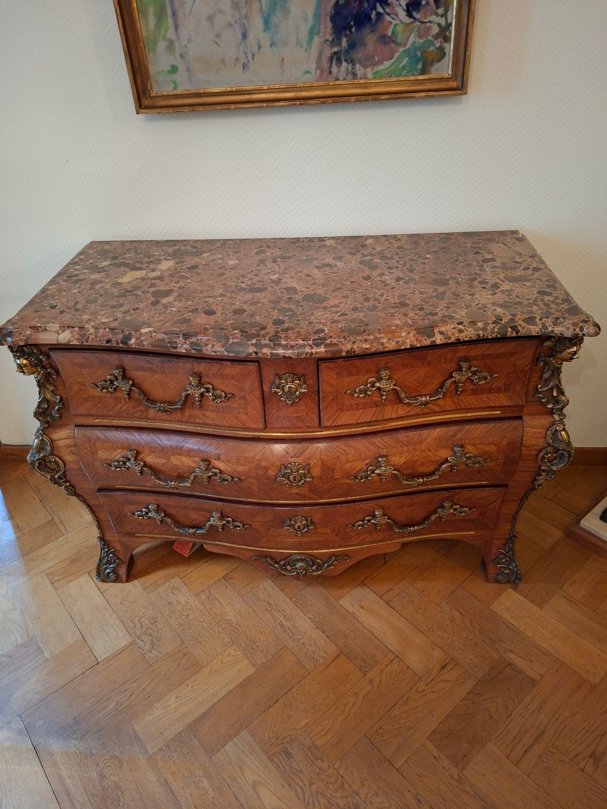 louis xv stijlcommode met bronsbeslag en marmeren blad, Ophalen