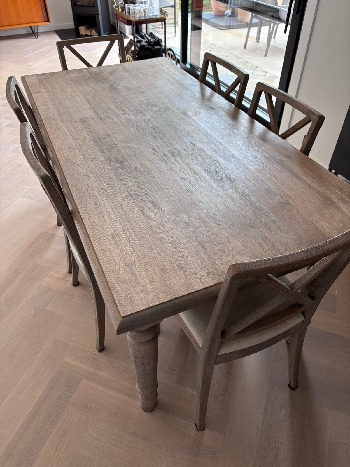 Eiken eettafel met stoelen van Weba, Ophalen, Gebruikt, Eikenhout, 50 tot 100 cm