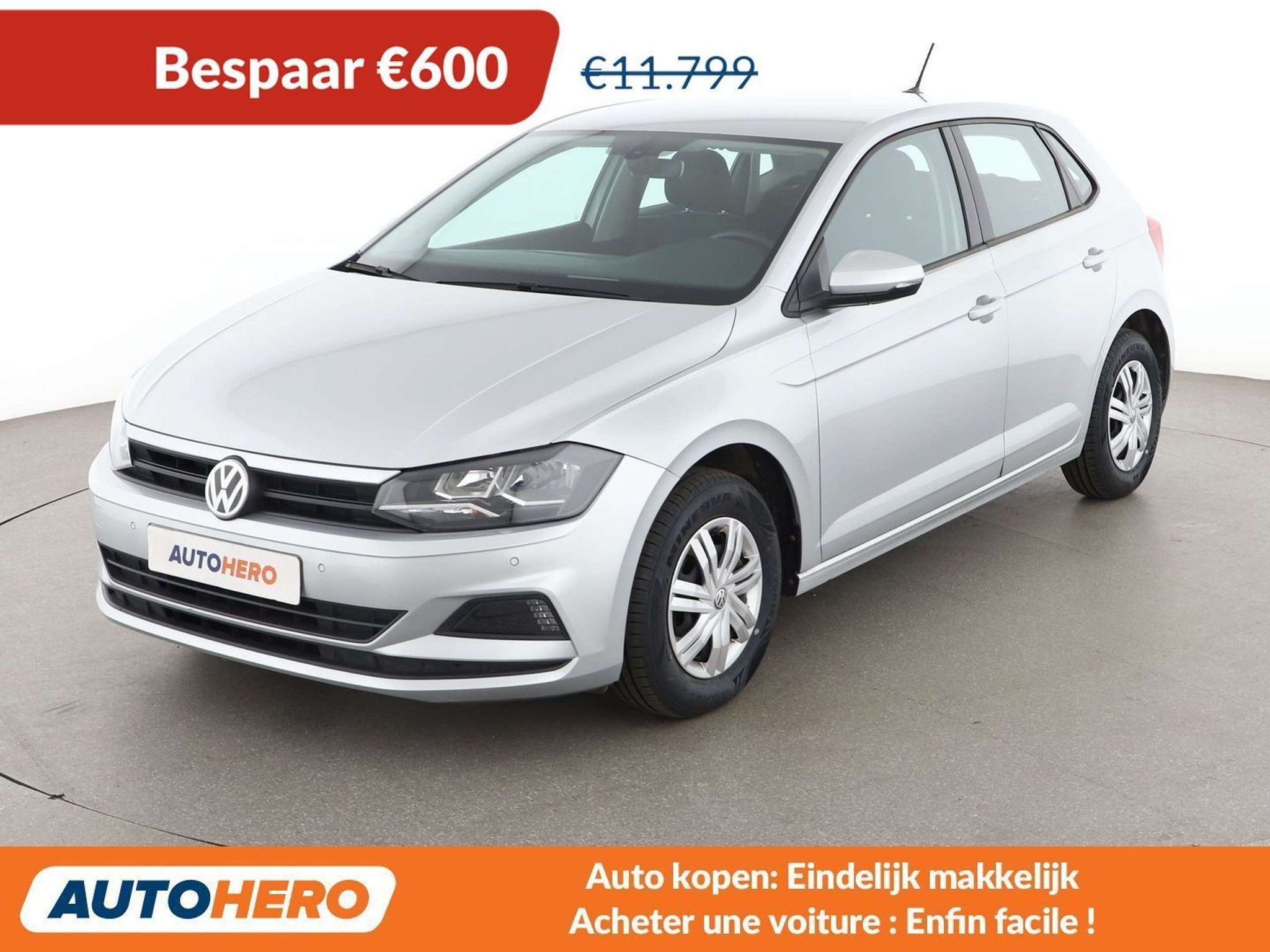 Volkswagen Polo 1.0 TSI Trendline (bj 2018), Auto's, Voorwielaandrijving, Stof, Gebruikt, Zwart