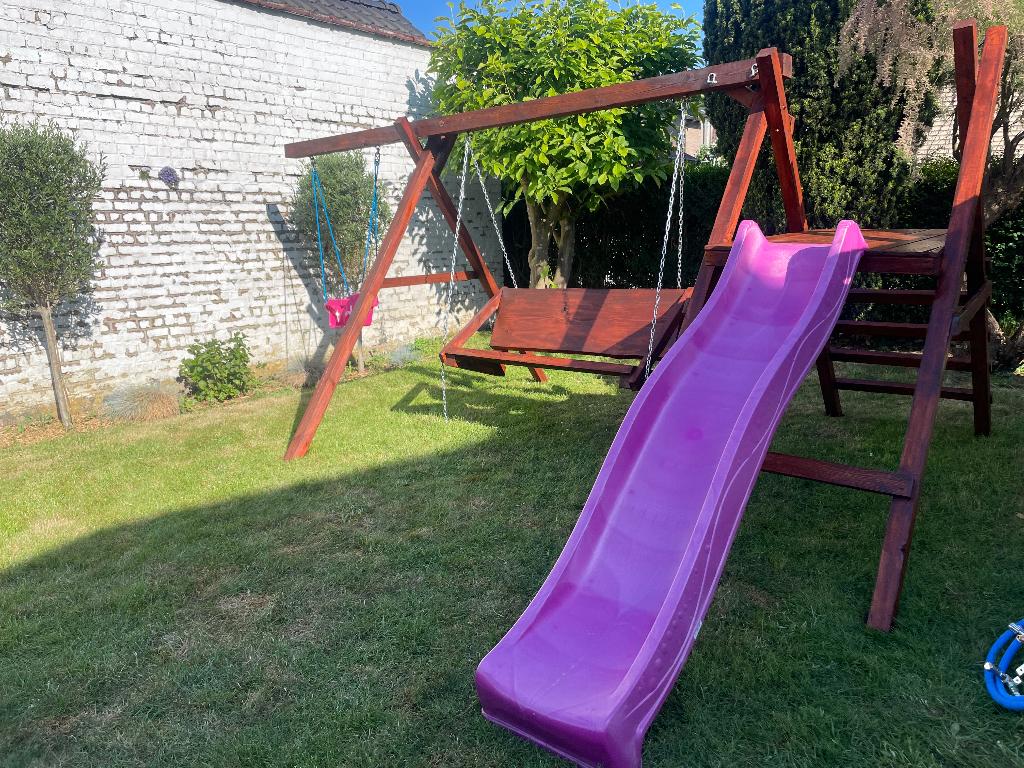 Balançoire en bois avec toboggan – Très bon état, Jardin & Terrasse, Enlèvement ou Envoi