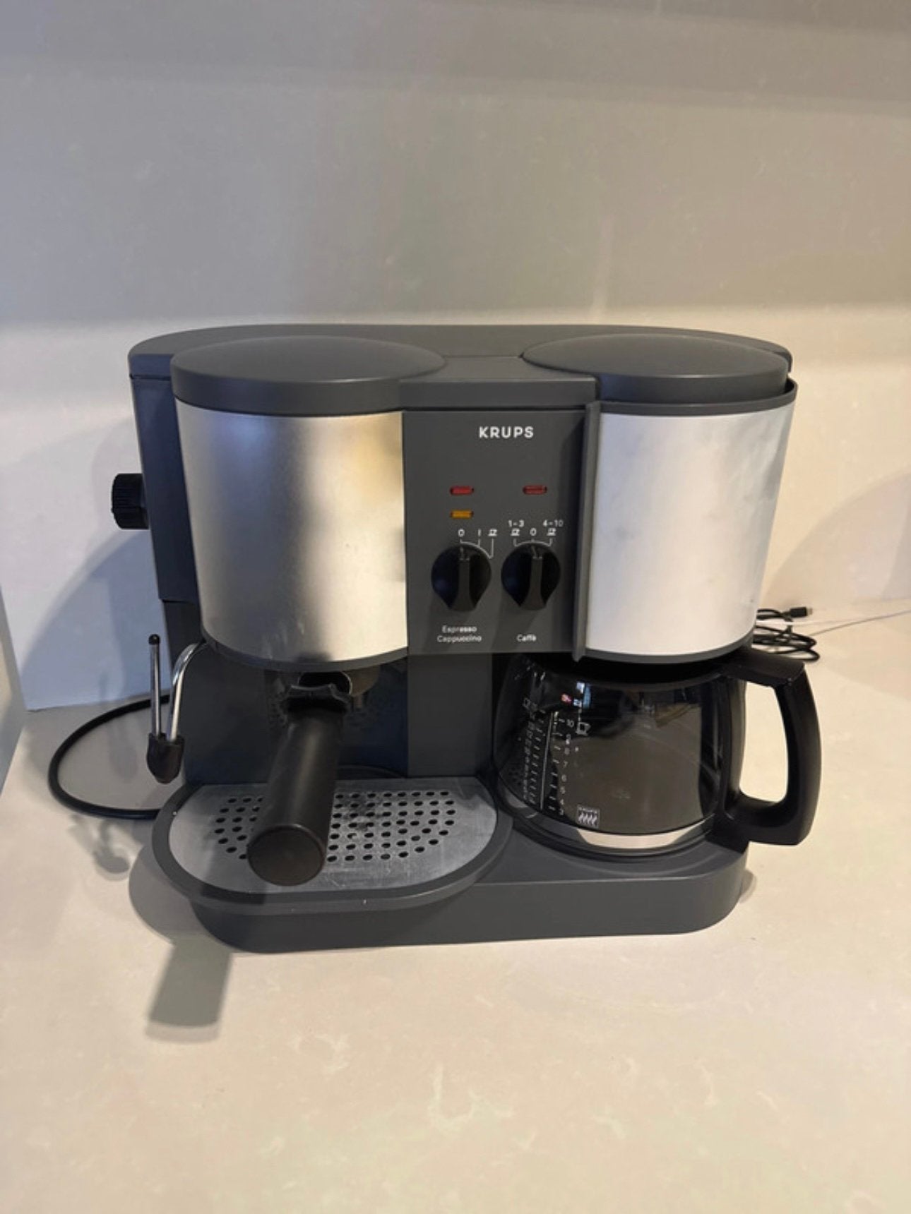 Krups filterkoffie + espresso / cappuccino machine, Gebruikt, Ophalen of Verzenden, Gemalen koffie, Afneembaar waterreservoir
