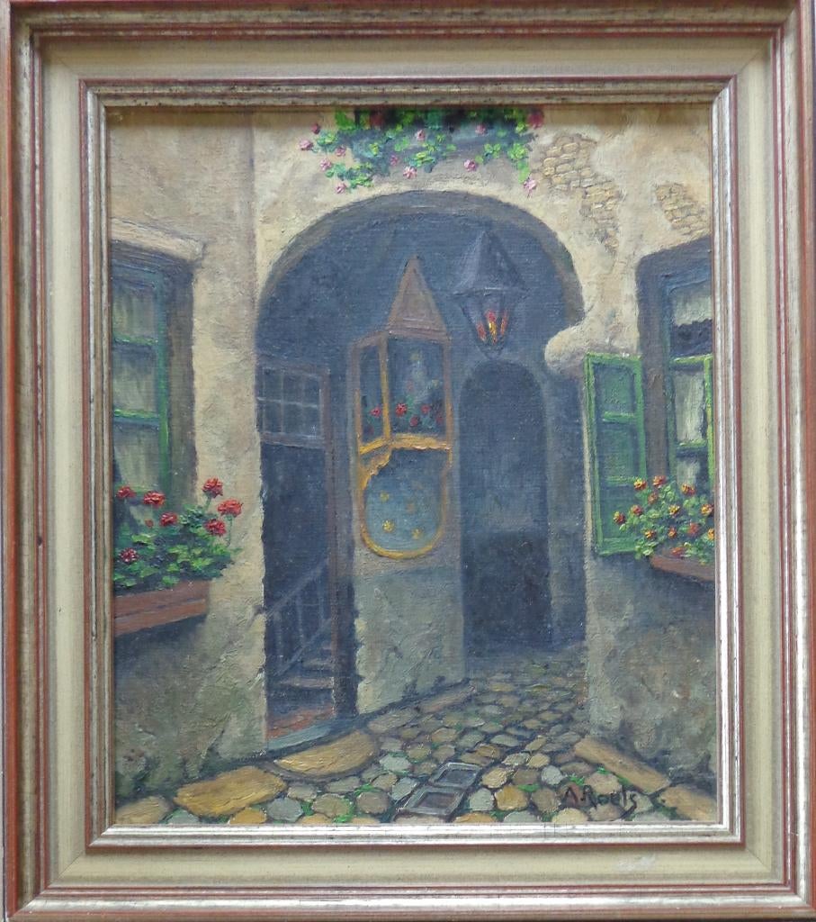A. ROELS / VLAEYKENSGANG ANTWERPEN / OLIEVERF 41x36cm KADER, Antiek en Kunst, Ophalen of Verzenden