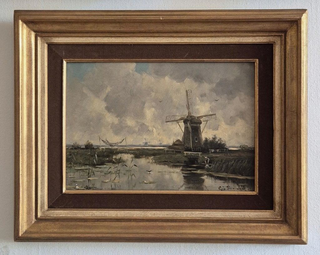 Peinture a l'huile sur panneau de l'artiste Geo Poggenbeek, Enlèvement ou Envoi, Avec passe-partout, Paysage, Panneau
