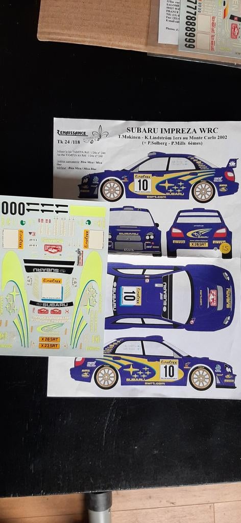 Decals  voor Subaru Impreza  WRC  Makinen 1/24, Ophalen of Verzenden, Nieuw