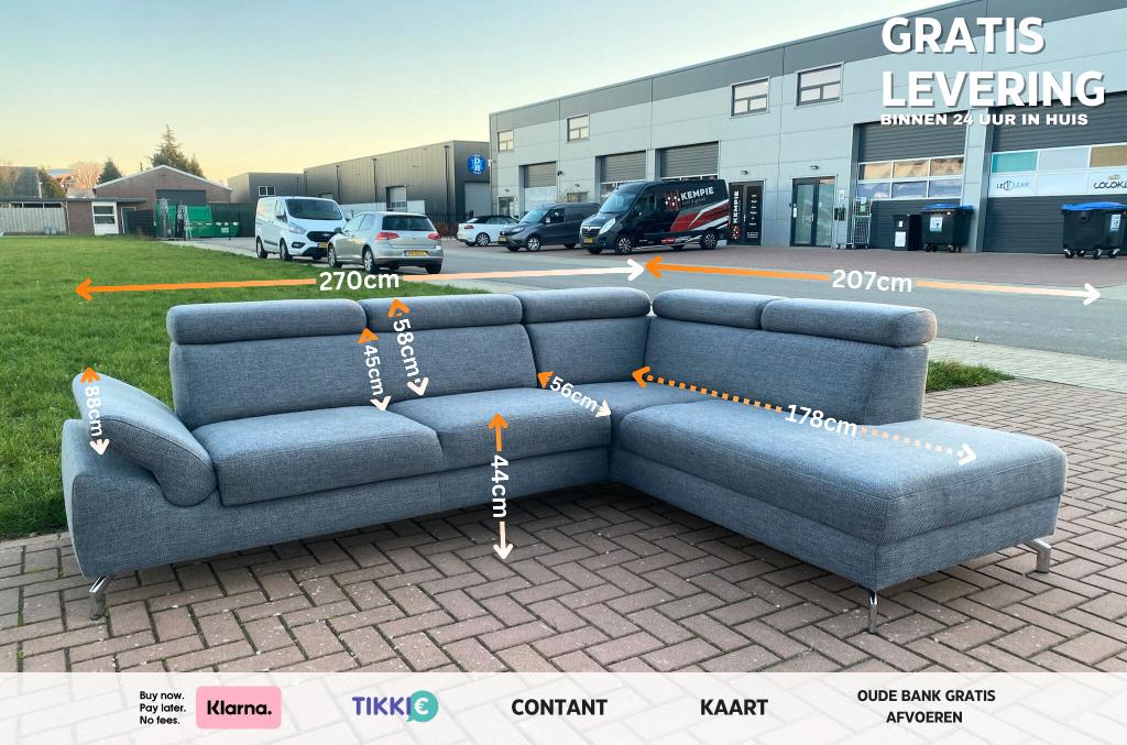 Montel Grijze Stoffen Hoekzetel-Gratis levering BE, Huis en Inrichting, Minder dan 75 cm, 150 tot 200 cm, Hoekbank, Ophalen of Verzenden