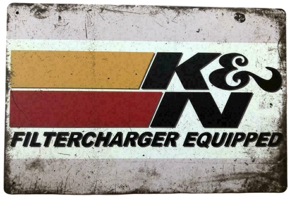 Metalen K&N FILTERCHARGER EQUIPPED vintage look wandplaat, Ophalen of Verzenden, Nieuw, Reclamebord