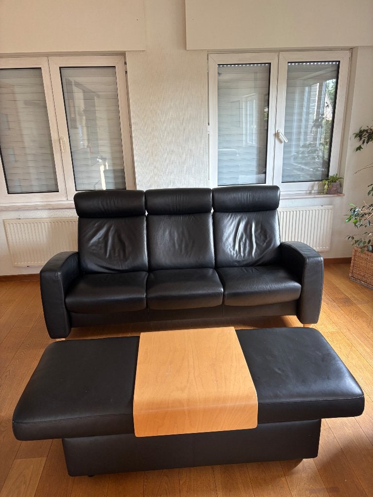 Leren sofa met bijhorende salontafel, Ophalen, Gebruikt, 150 tot 200 cm, Driepersoons
