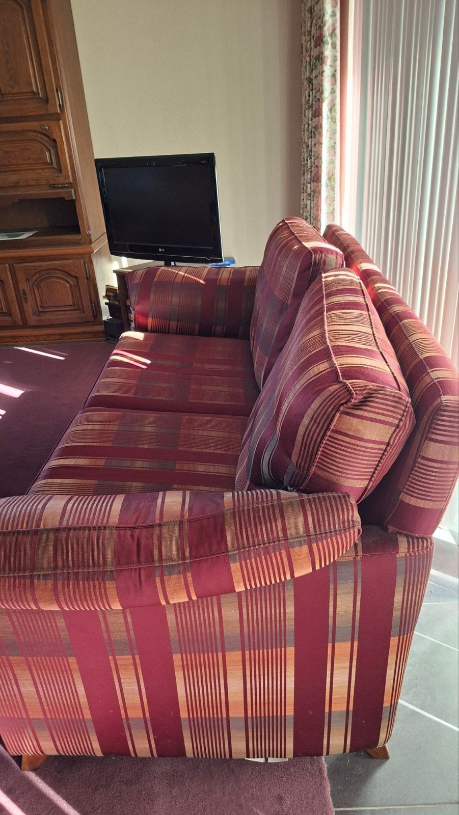 2 1/2zits bank te koop, stof, bordeau, groen, goud geruit, Ophalen, Klassiek, 150 tot 200 cm, Tweepersoons