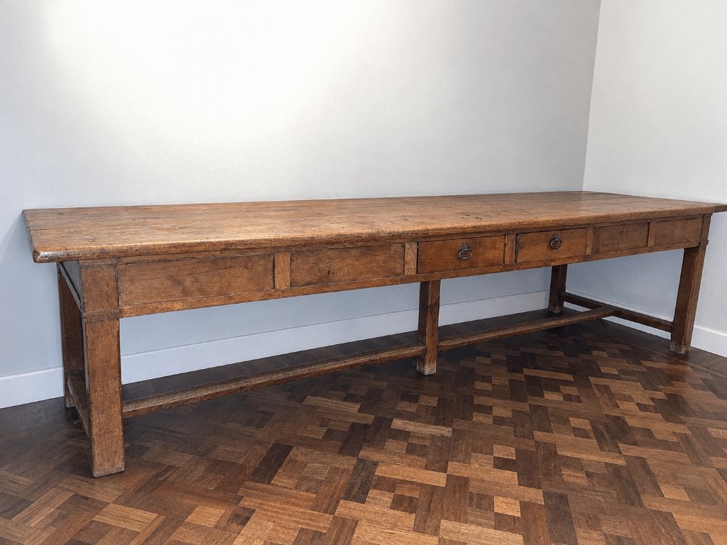 Grote antike eiken kloostertafel met lades – 400  110 cm, Antiek en Kunst, Ophalen