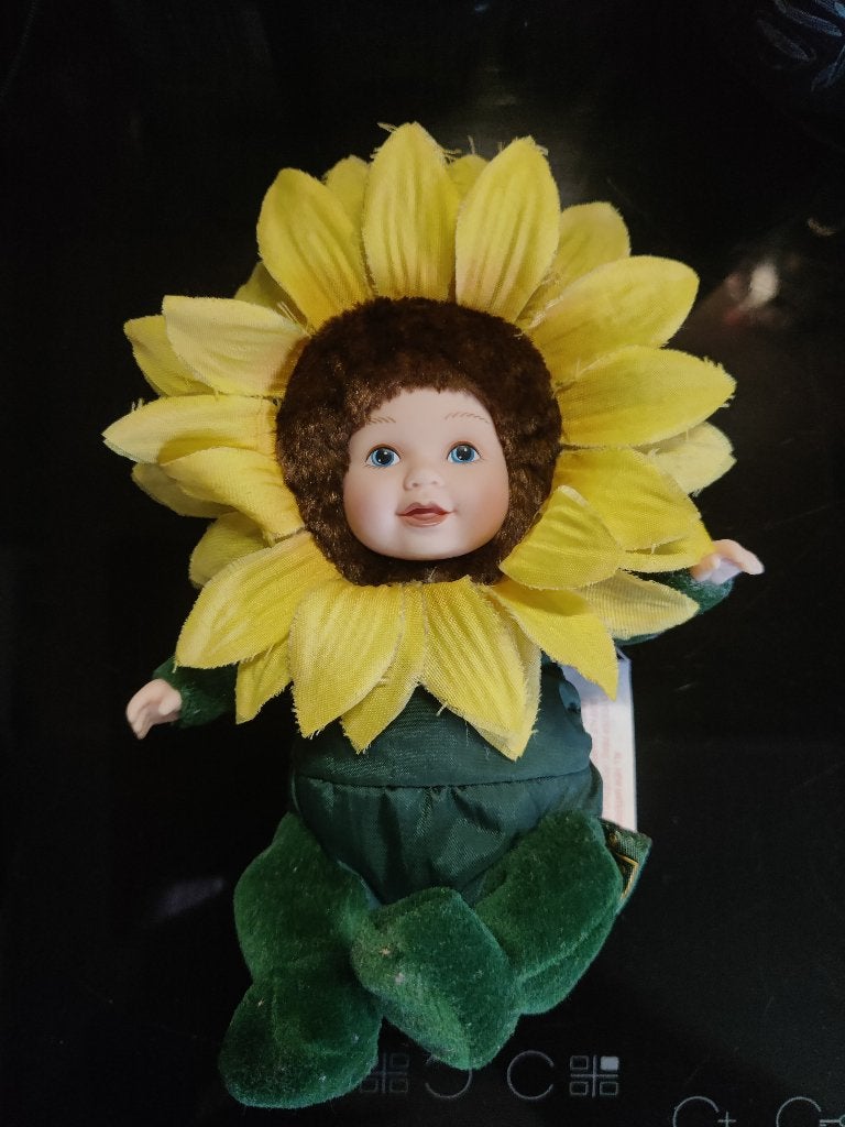 Originele Anne Geddes babypop in zonnebloempakje, Collections, Enlèvement ou Envoi, Comme neuf, Baby Pop