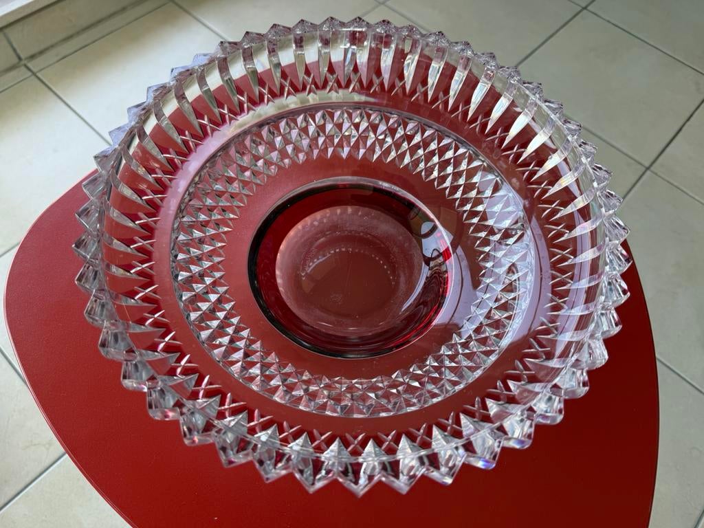 Plat en cristal taille transparent et rouge Vintage D30 H10c, Antiquités & Art, Enlèvement