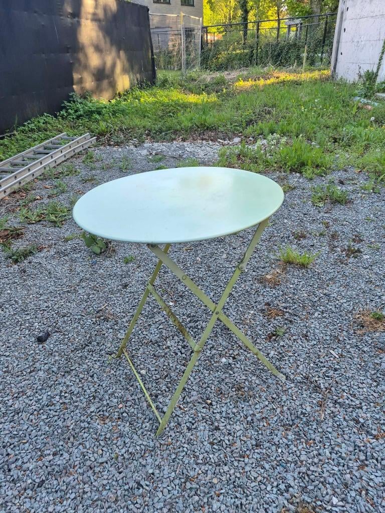 Groene metalen klaptafels (4st.), Tuin en Terras, Ophalen, Gebruikt, Rond, Metaal