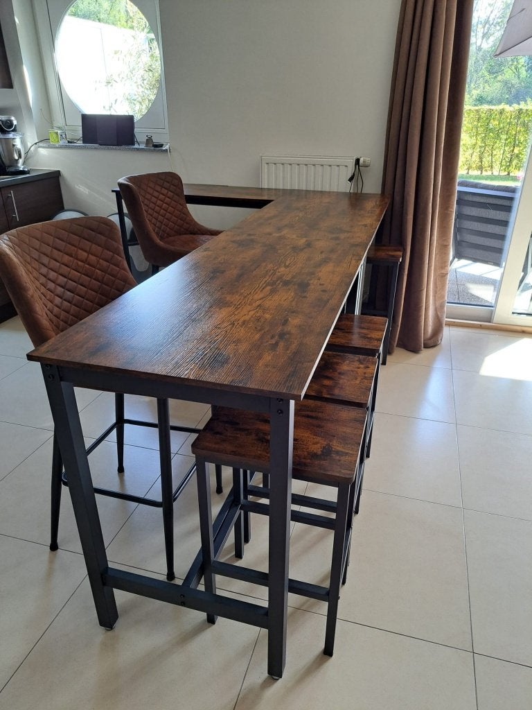 Vintage bruine hoge tafels + krukken, Huis en Inrichting, Ophalen, Gebruikt, Hout