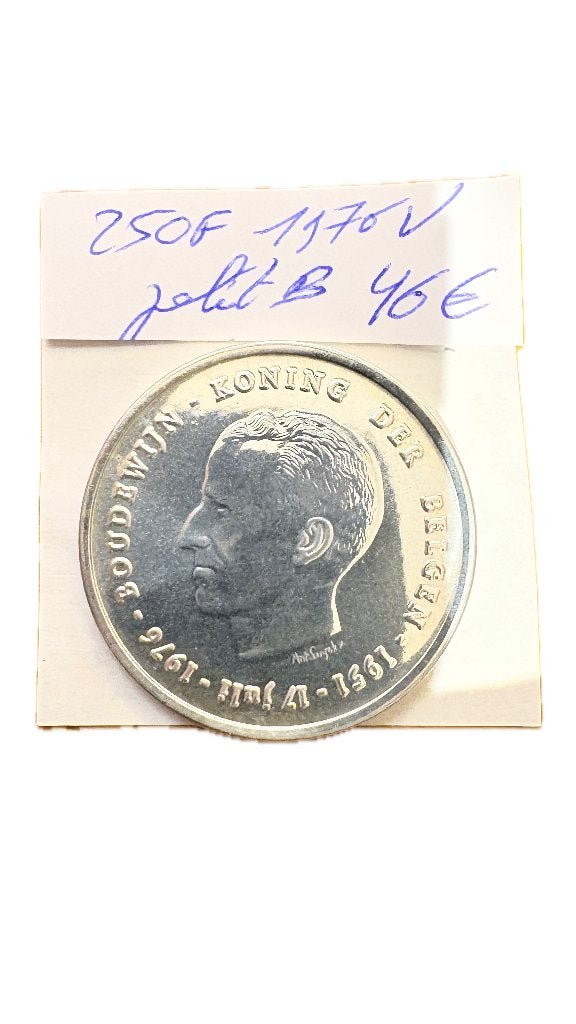 BAUDOUIN I : Argent 250 Francs 1976V petit B, Timbres & Monnaies, Enlèvement ou Envoi, Argent, Argent