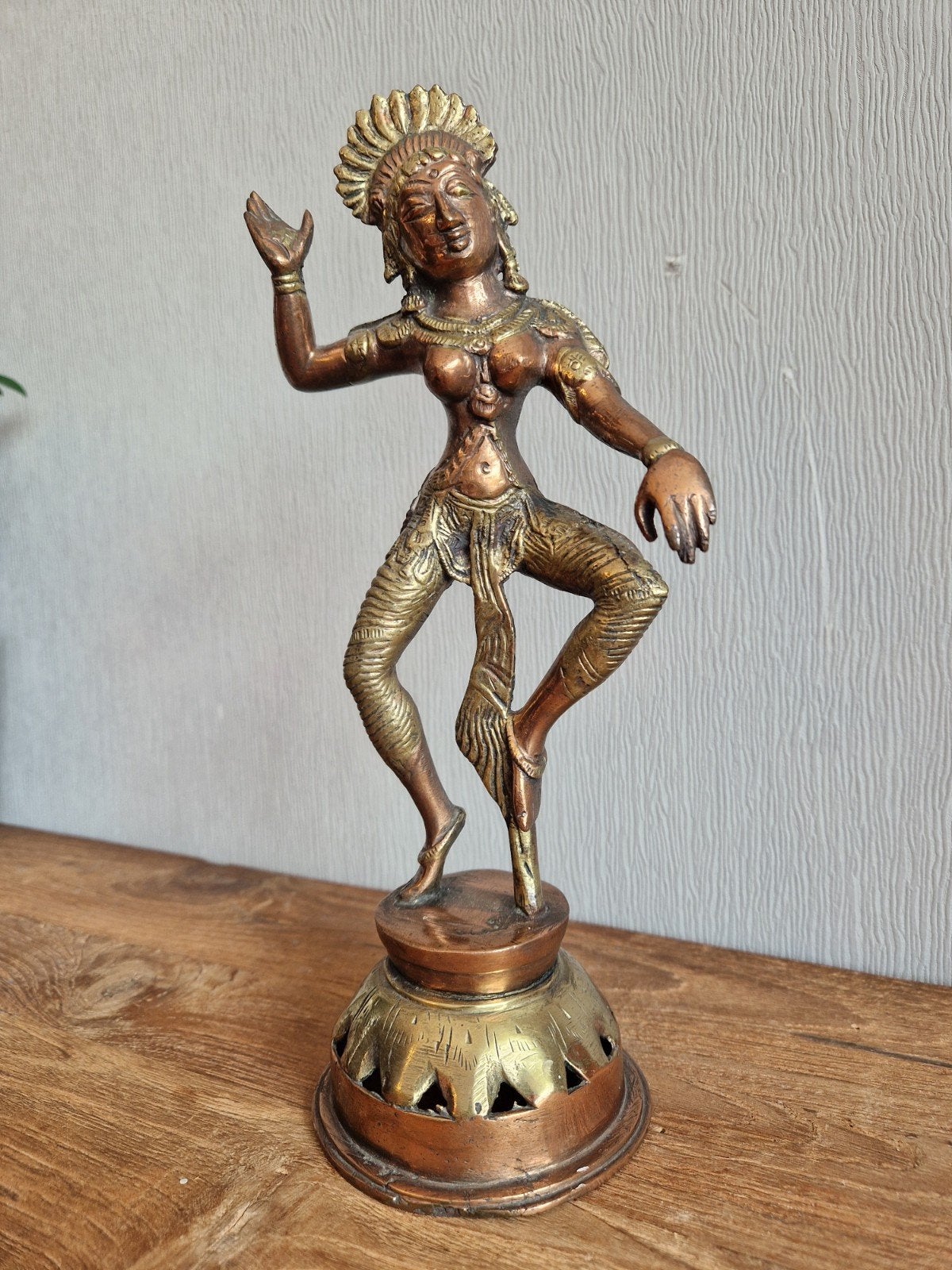 massief bronzen/messing beeld - Dansende Hindoegodin Parvati, Antiek en Kunst, Ophalen of Verzenden, Brons