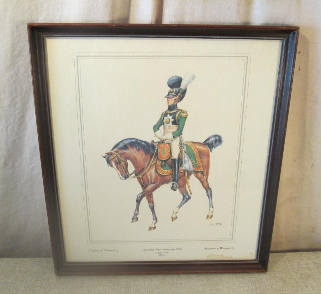 Mooi Oude Gravure 'Officier te Paard' - 35x31, Antiek en Kunst, Kunst | Etsen en Gravures, Ophalen of Verzenden
