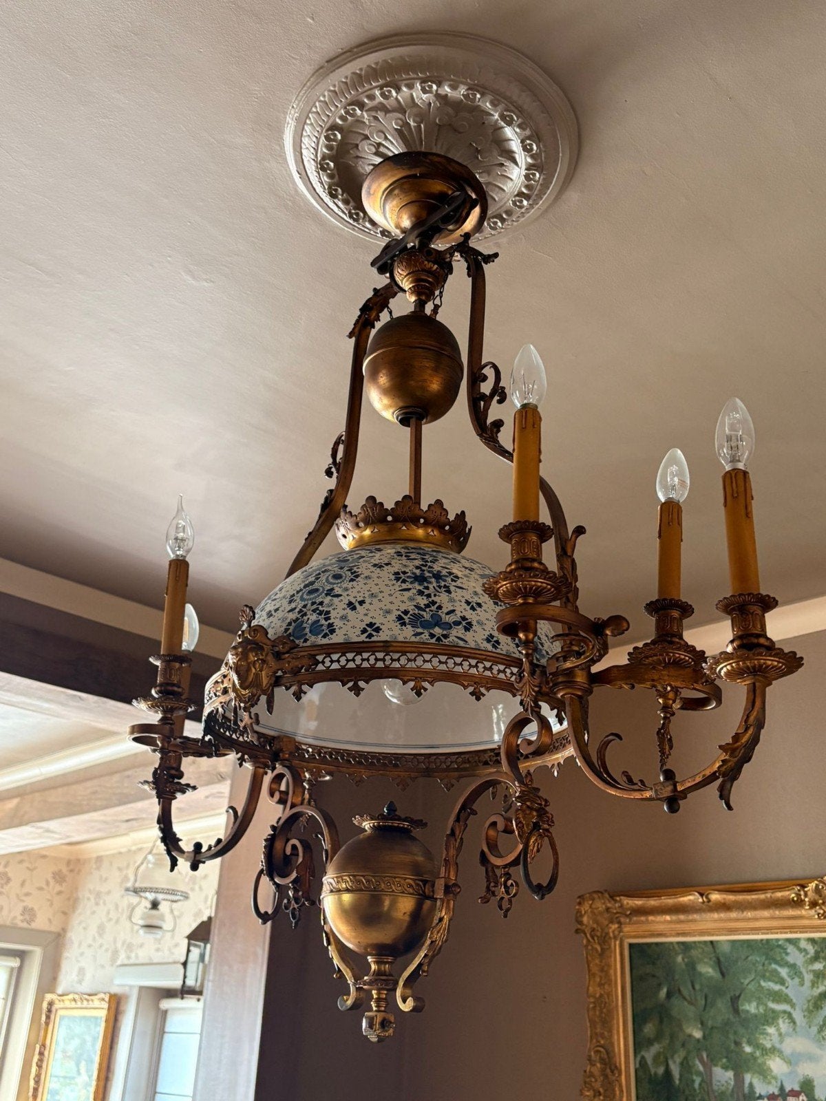 Lustre bleu hollandais en bronze, Antiquités & Art, Enlèvement, Bronze
