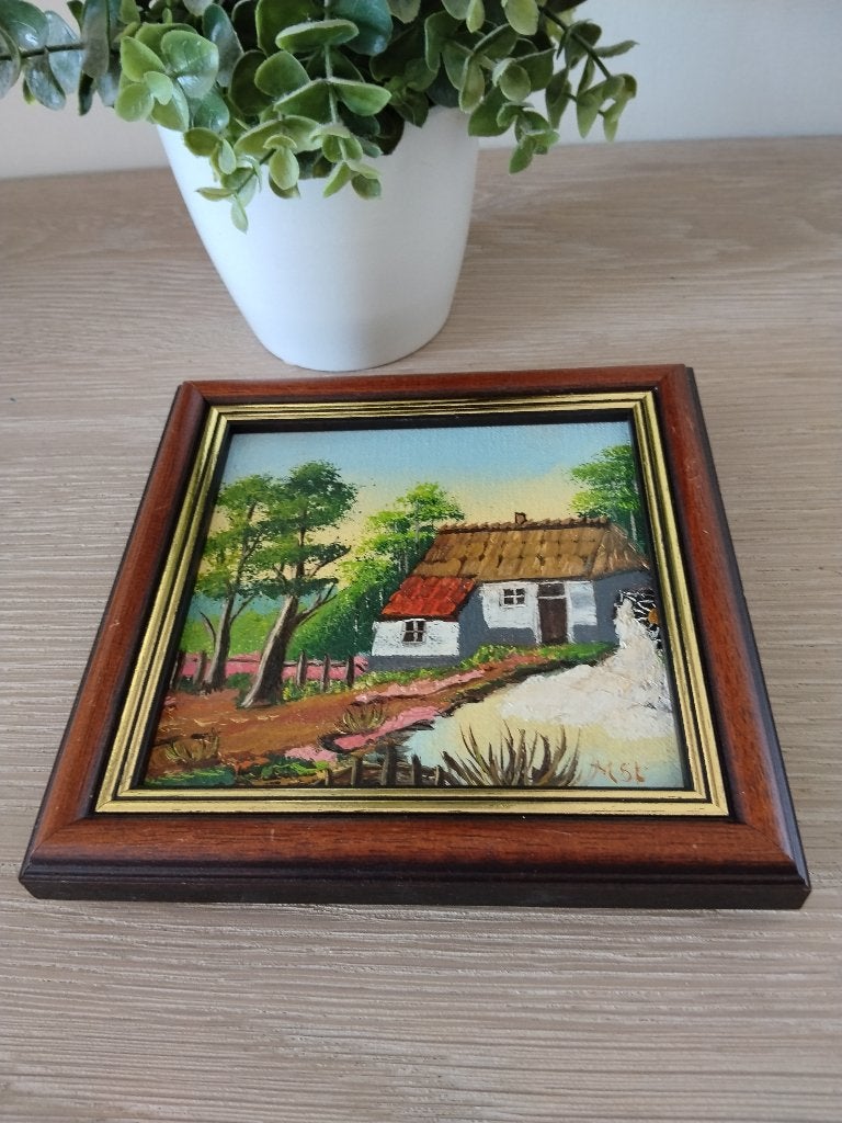 Vintage schilderij, houten kader , geschilderd, Antiquités & Art, Enlèvement ou Envoi, Vintage, Peint à la main