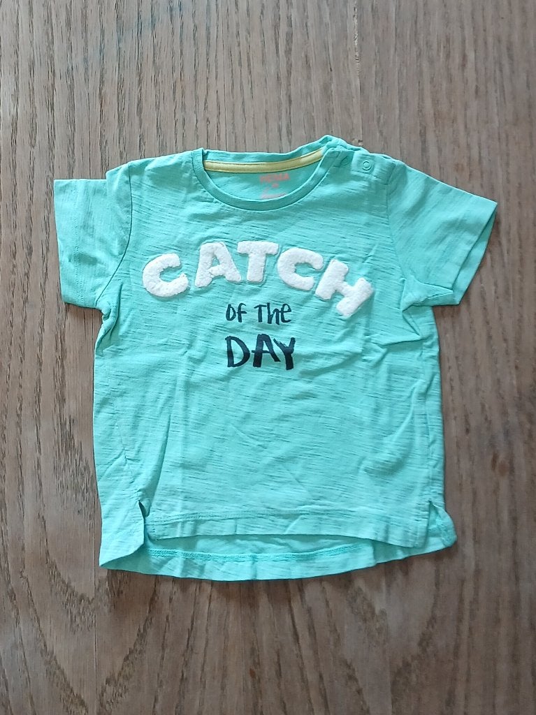 Mintgroen HEMA T-shirt Maat 86 - "Catch of the Day", Kinderen en Baby's, Babykleding | Maat 86, Ophalen of Verzenden, Zo goed als nieuw