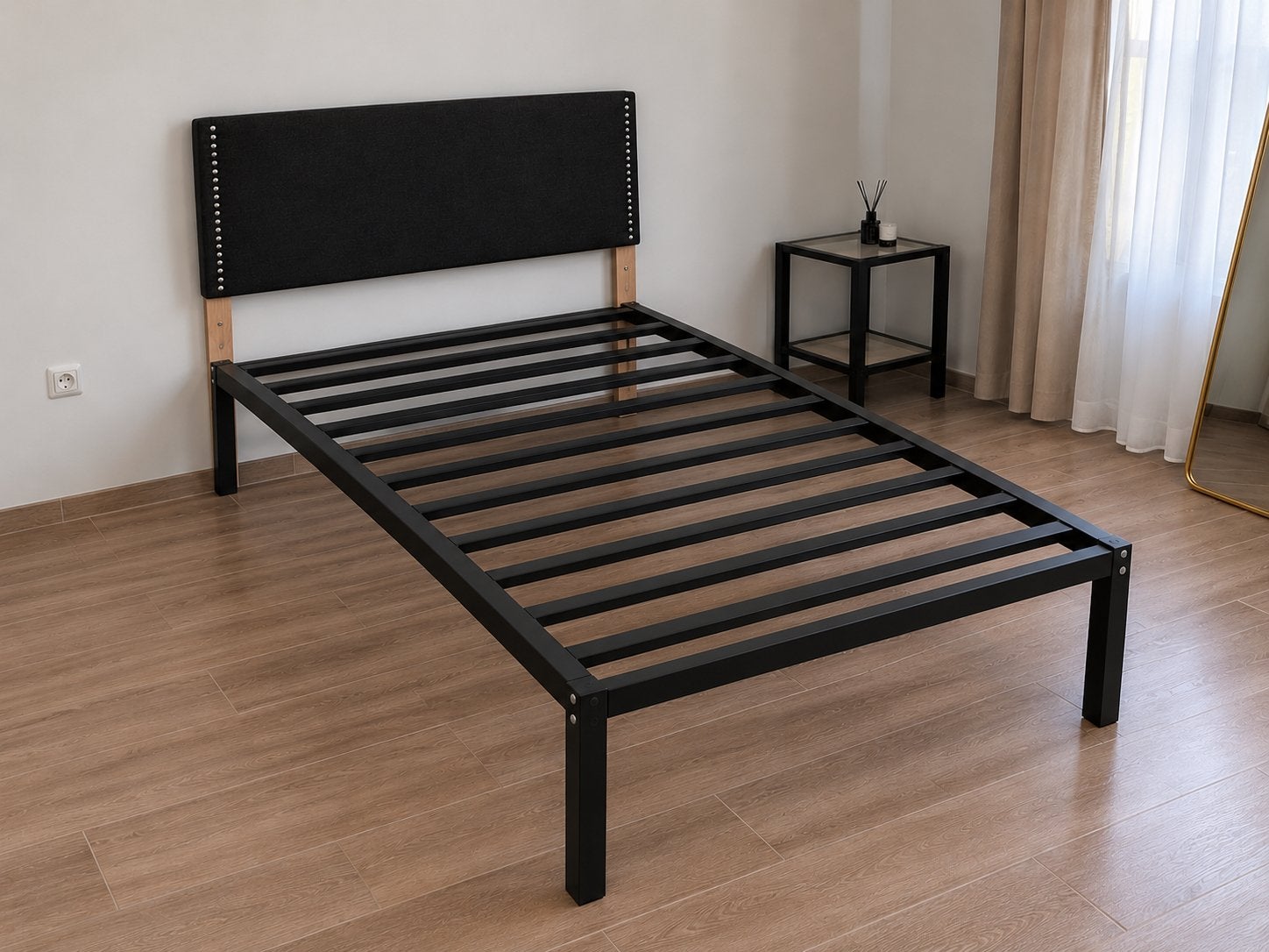 CADRE DE LIT 90x200 CM AVEC TÊTE DE LIT, 90 cm, Comme neuf, Enlèvement, Noir