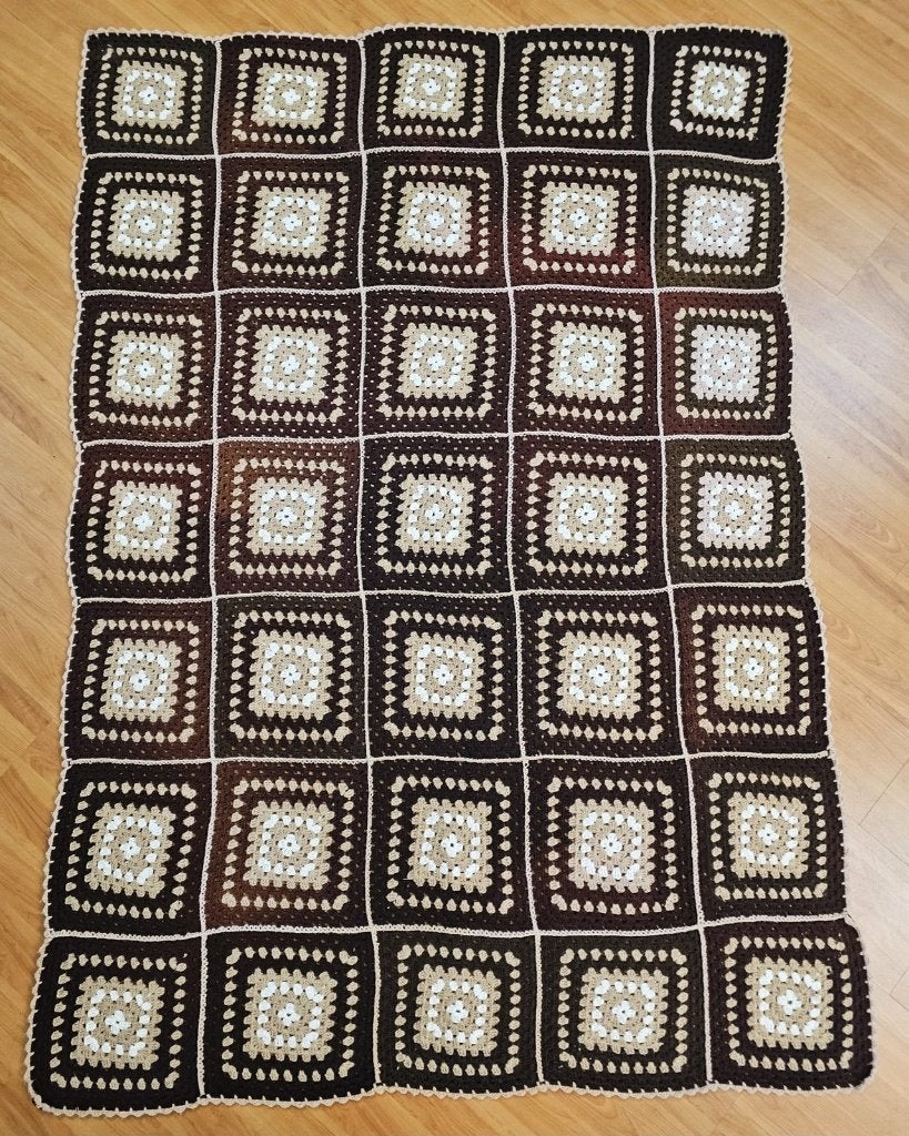 Granny-square Bruintinten 200/140, Ophalen of Verzenden, Zo goed als nieuw, Wit