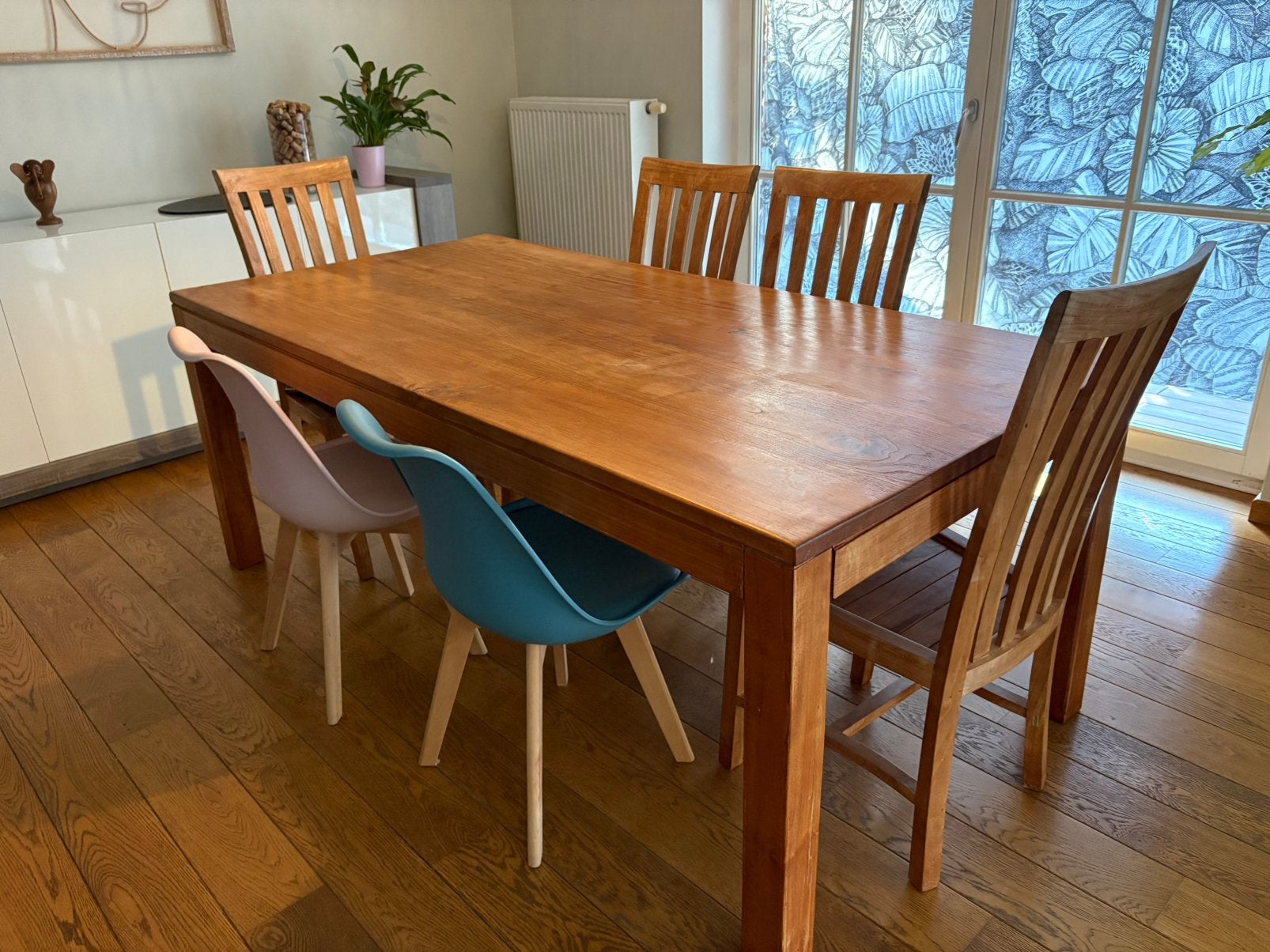 Table teck, Maison & Meubles, Enlèvement, Utilisé, 4 à 6 chaises