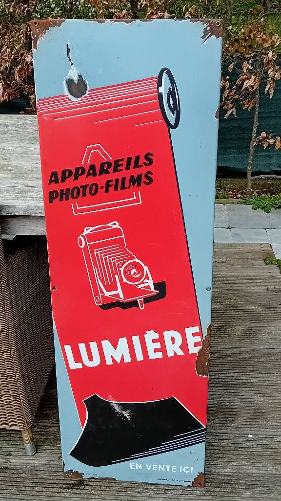 Groot emaille reclamebord Lumière ca 1960, Verzamelen, Ophalen of Verzenden, Gebruikt, Reclamebord