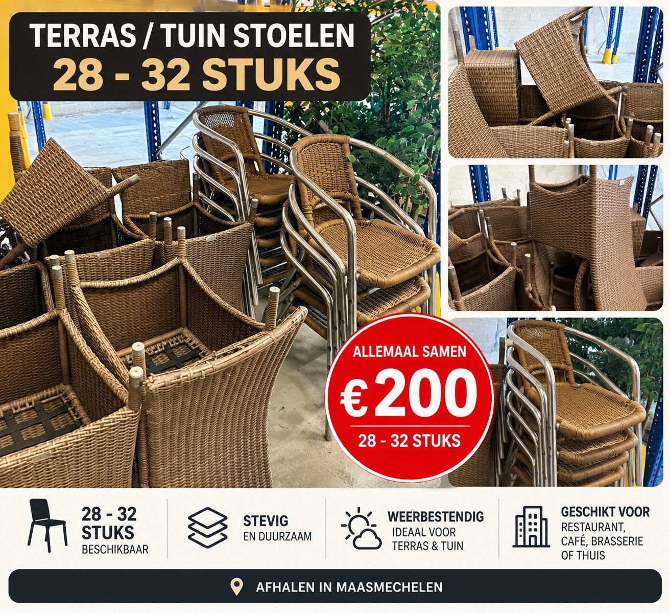 Partij terrasstoelen / tuinstoelen 28 - 32stuks – alles €200, Ophalen, Wicker