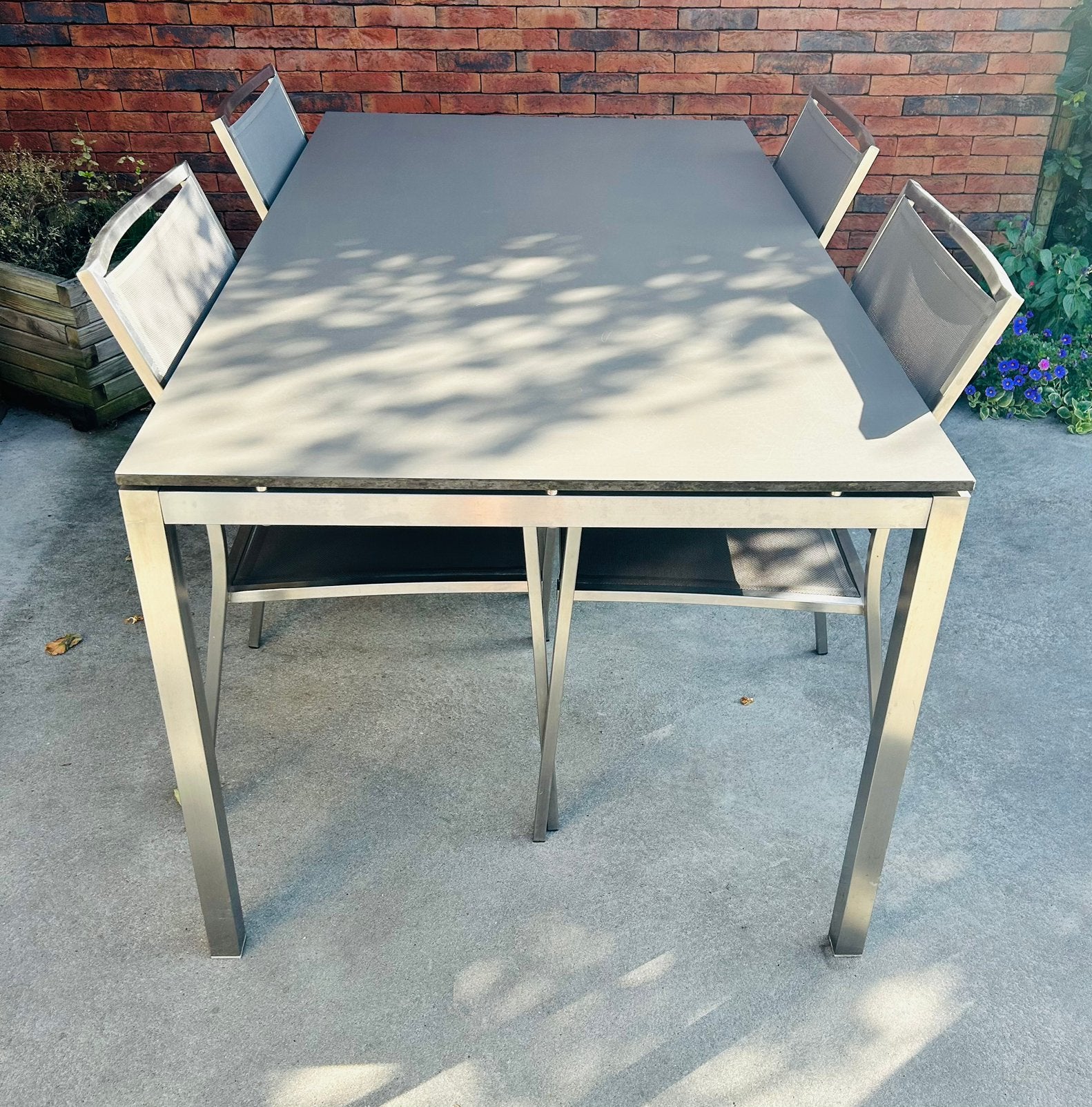 Tuintafel en 4 stoelen, Tuin en Terras, Ophalen, Gebruikt, Eettafel, 6 zitplaatsen