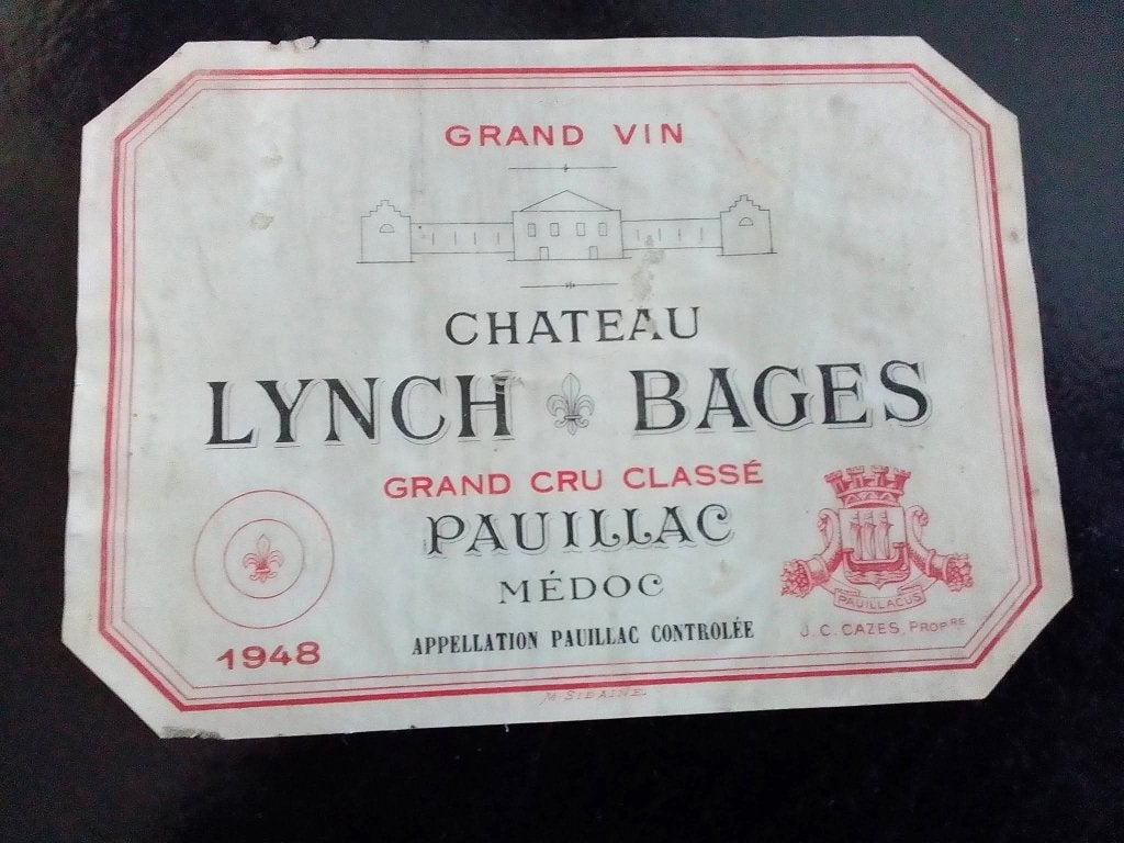 étiquette de vin du Château Lynch-Bages millésime 1948, Collections, Enlèvement ou Envoi